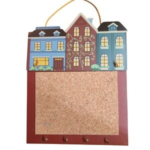 Vintage 1990 Wangs Intl Townhouse Cork Board Key Holder Wall Hanging 9.5x8
